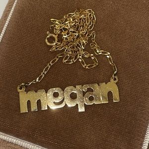 Megan Solid Stamped Real Genuine 14K Yellow Gold Name Necklace Vintage